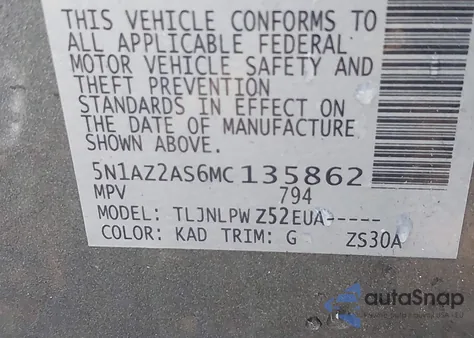 2021 Nissan Murano S Intelligent Awd из США, поврежденный, VIN 5N1AZ2AS6MC135862